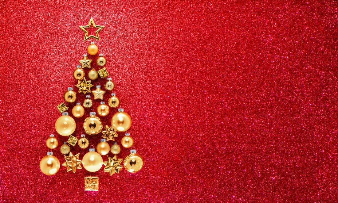 Red Glitter Background with a Golden Tree