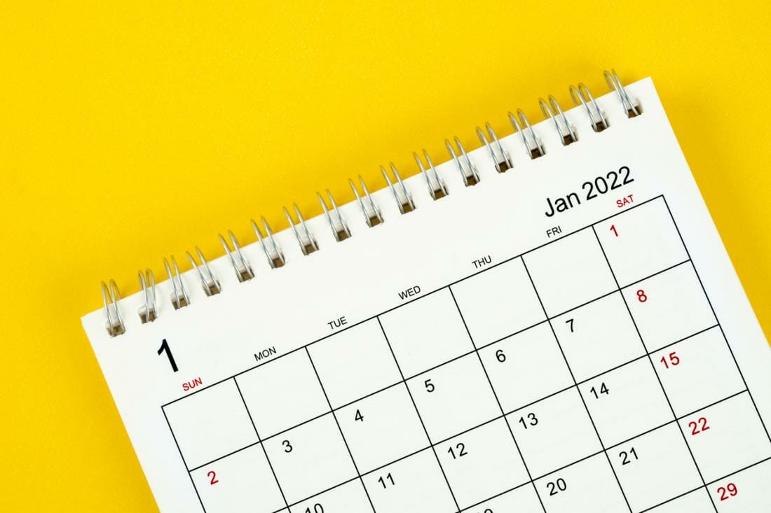 Calendar starting on January 2022