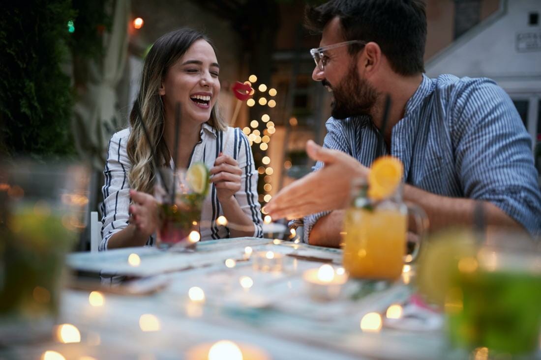 Couple on romantic date in restaurant